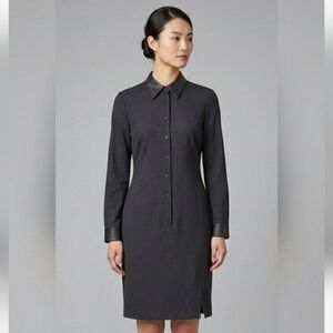 August Silk Charcoal Long Sleeve Button Detail Dress